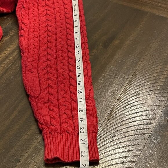 Lumiere Red Cable Knit Fisherman Sweater Size Large Thick Chunky V-Neck Boxy - Picture 8 of 9